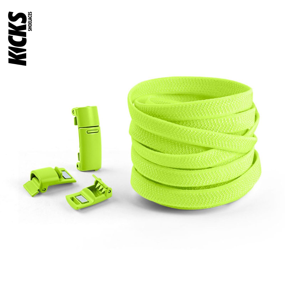 Fluorescent Green No-Tie Shoelaces with Magnetic Locks