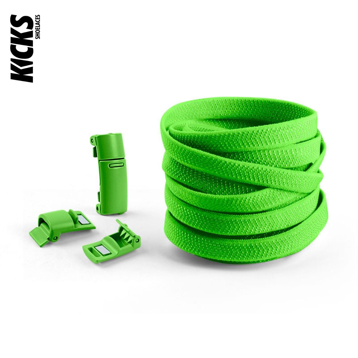 Green No-Tie Shoelaces with Magnetic Locks