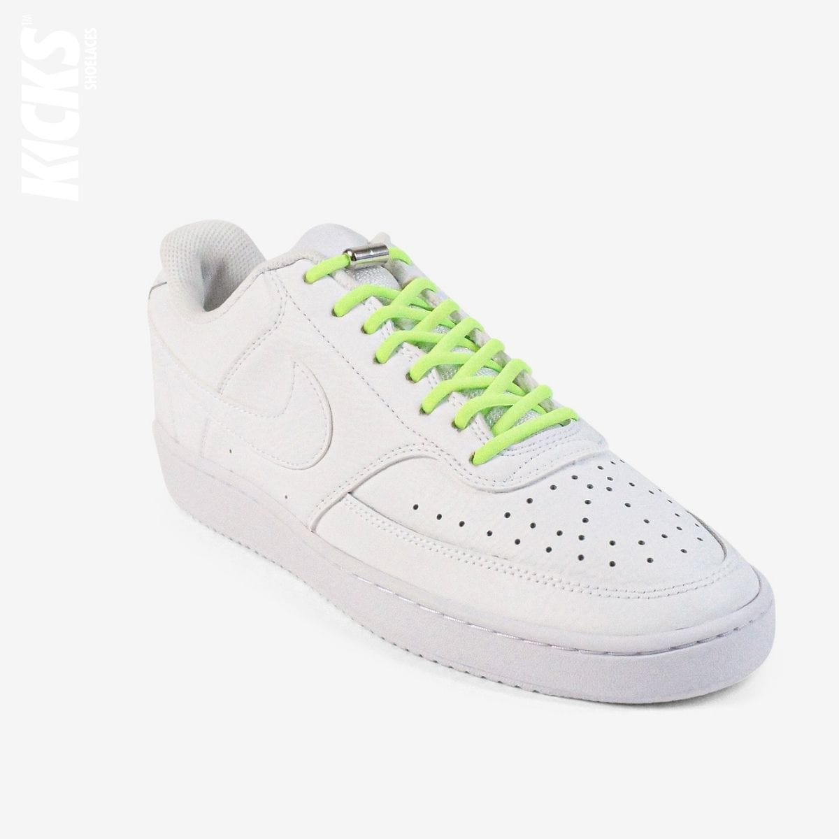 round-no-tie-shoelaces-with-fluorescent-green-laces-on-nike-white-sneakers-by-kicks-shoelaces