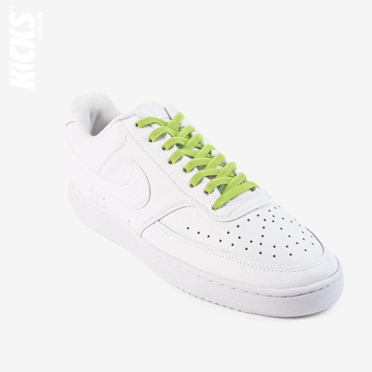 no-tie-shoelaces-with-bright-green-laces-on-nike-white-sneakers-by-kicks-shoelaces