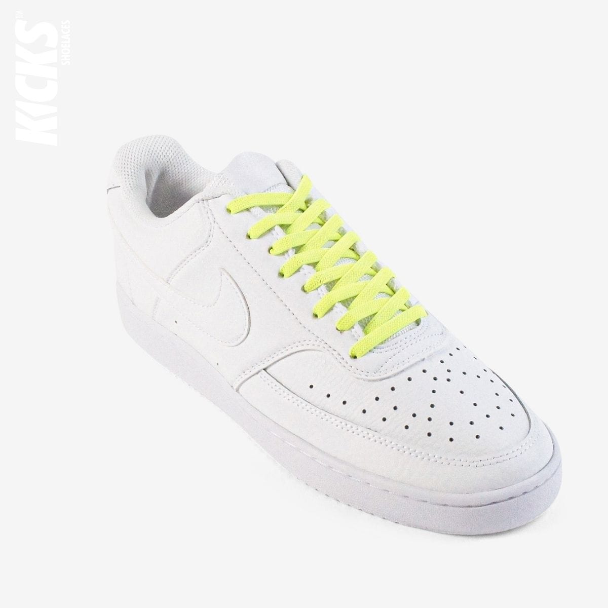 no-tie-shoelaces-with-fluorescent-green-laces-on-nike-white-sneakers-by-kicks-shoelaces