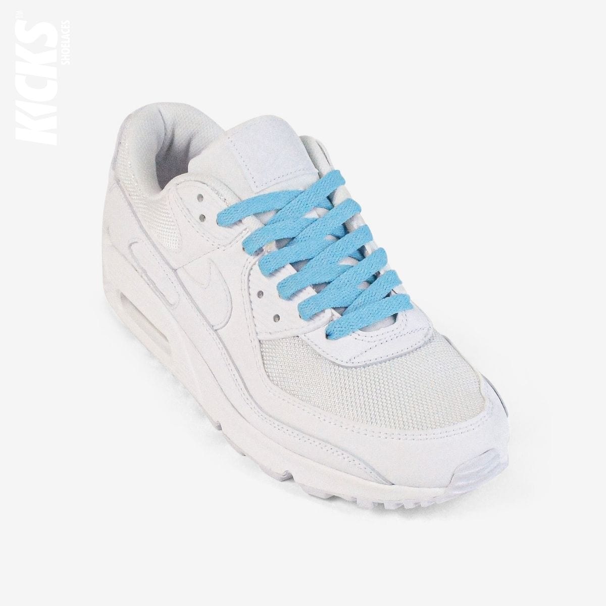 novelty-shoelaces-on-white-sneaker-using-kids-pastel-blue-flat-shoelaces
