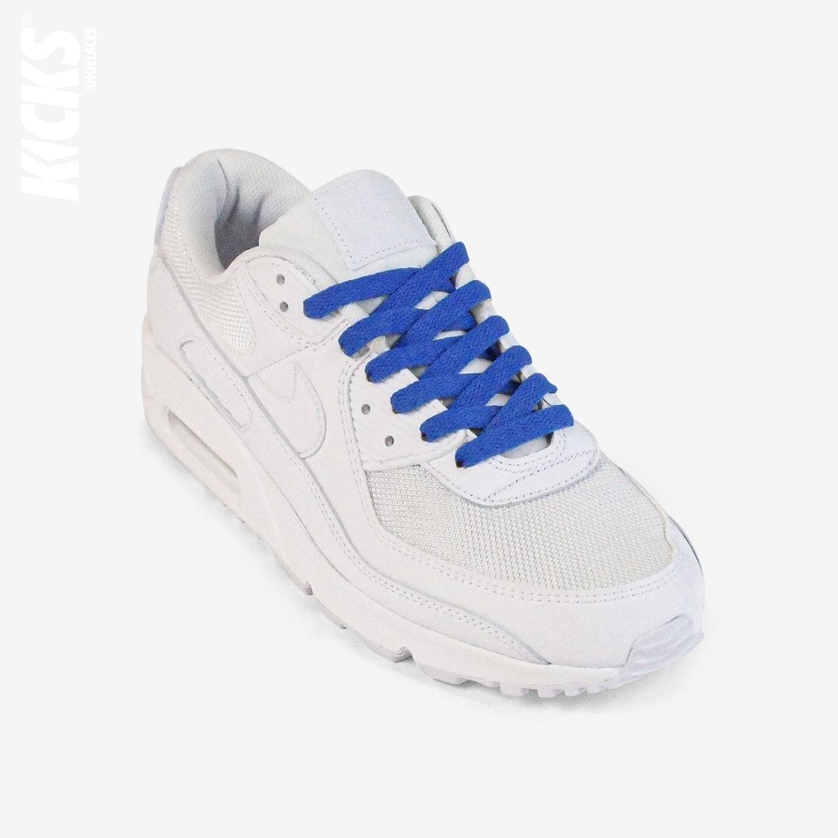 novelty-shoelaces-on-white-sneaker-using-kids-royal-blue-flat-shoelaces