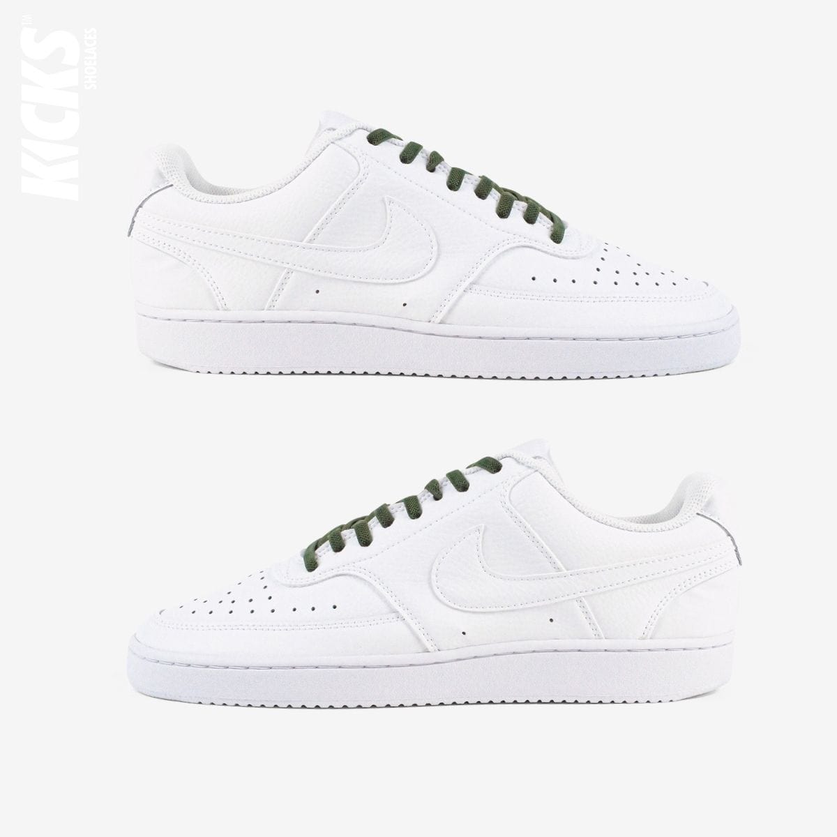 tieless-laces-with-army-green-laces-on-nike-white-sneakers-by-kicks-shoelaces