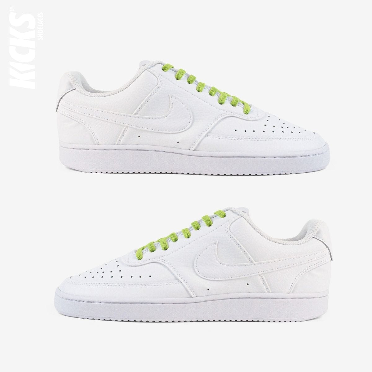 tieless-shoelaces-with-bright-green-laces-on-nike-white-sneakers-by-kicks-shoelaces